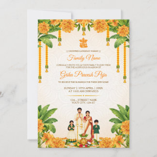 Convite Tradicional de Griha Pravesh do Sul da Índ