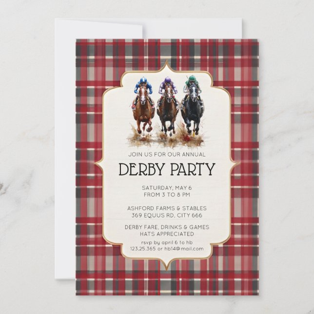 Convite Tradicional do Kentucky Derby Vermelho Tar (Frente)