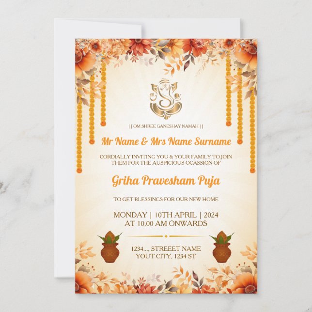 Convite Tradicional Indiano Griha Pravesham (Frente)