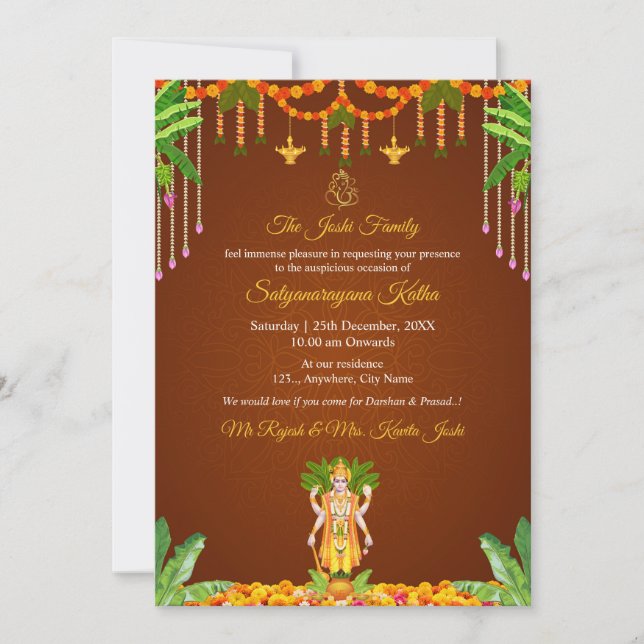 Convite Tradicional para Pooja de Satyanarayana Ka (Frente)