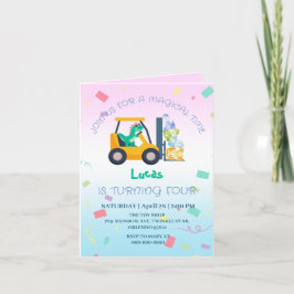 Convite Trator de bebê dinossauro bonito Caminhão Aniversá