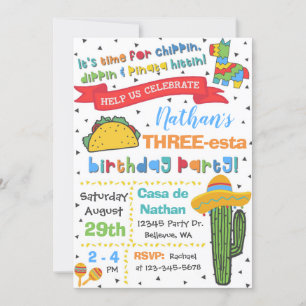 Convite Três-esta   aniversário de 3 anos Fiesta
