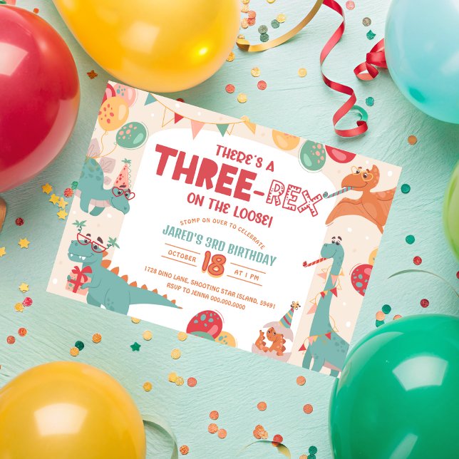 Convite Três Rex Menino. Dinosaur 3º Aniversário (Three Rex Invitation Boy. Dinosaur 3rd Birthday
)