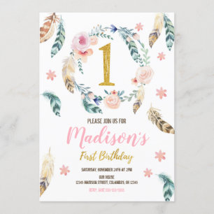 Convite tribal do primeiro aniversario de Boho