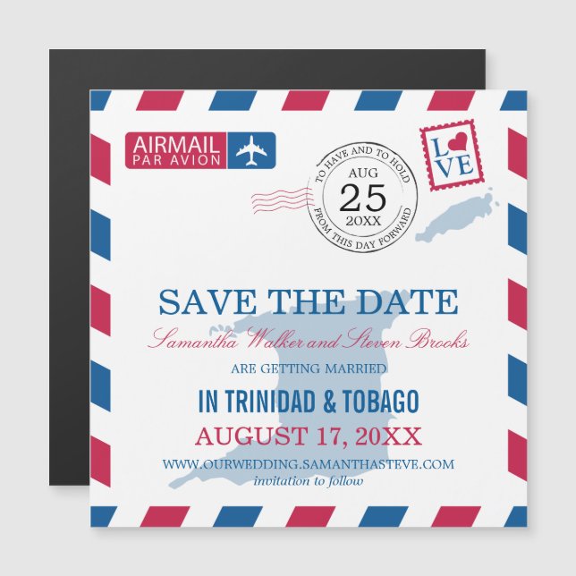 Convite Trinidad Tobago Airmail Salve a data (Frente/Verso)