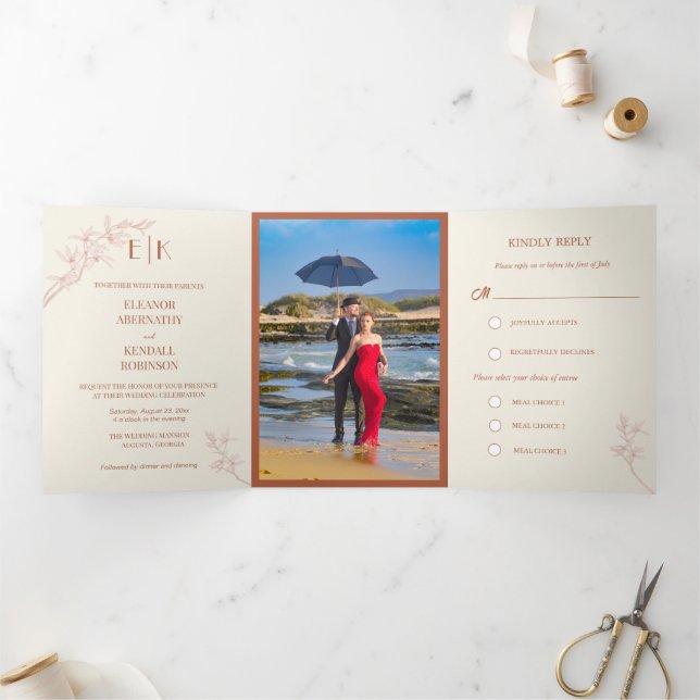 Convite Triplo De Casamento Da Flor Do eterno (Dentro)