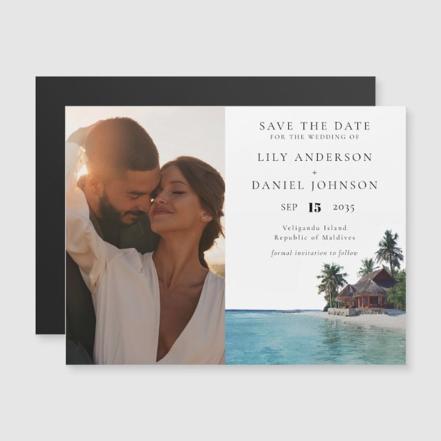 Convite Tropical Beach Photo Wedding Save The Date (Frente/Verso)