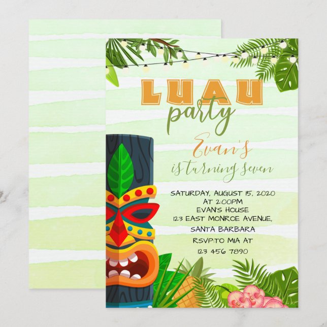 Convite Tropical de Luau Birthday (Frente/Verso)