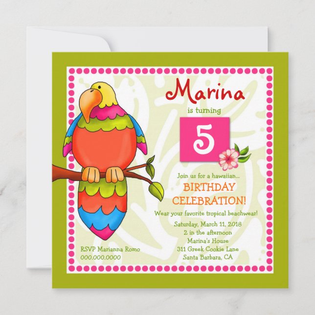 Convite tropical do Papagaio-dise de LGC | (Frente)