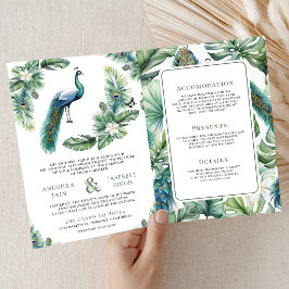 Convite Tropical Indian Peacock Floral All in One Wedding