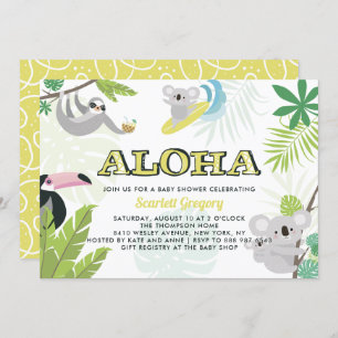 Convite Tropical para Chás de fraldas Aloha Koala