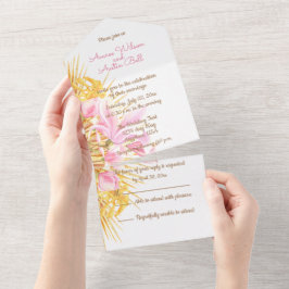 Convite Tudo Em Um de Magnólia Rosa em Aquarela