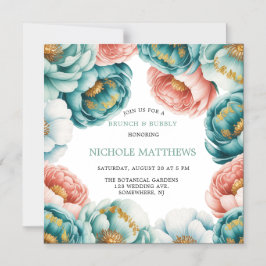 Convite Turquesa e Rosa de Pêssego Brunch e Bubble