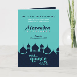 Convite Turquesa Meia-Noite Azul Noites Árabes Quinceañera