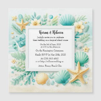 Convite Turquoise Beach Theme Weding Magnetic Invitation