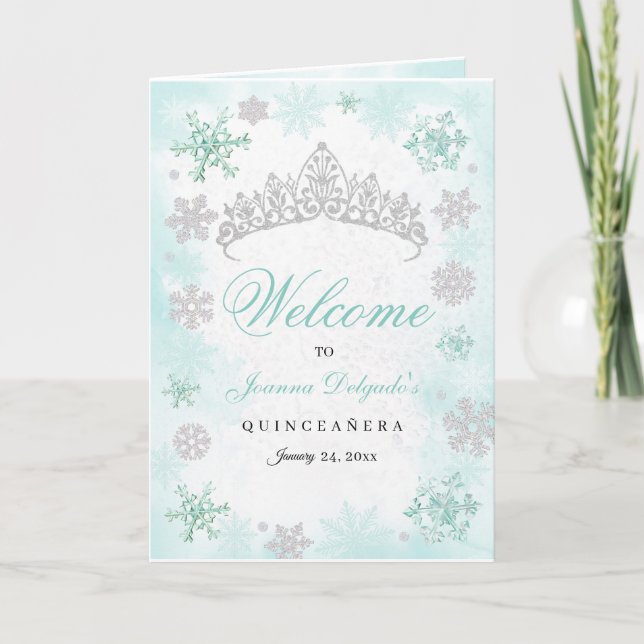 Convite Turquoise Winter Wonderland Quinceanera (Frente)