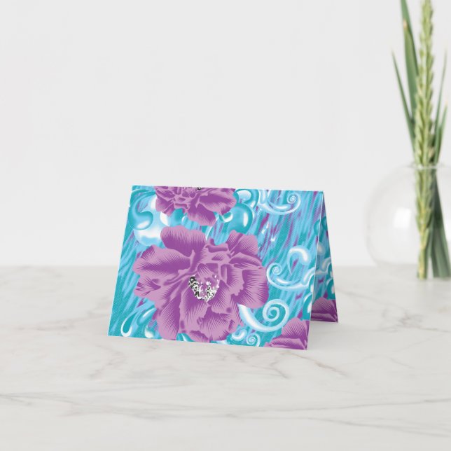 Convite Um vibrante design de tecido com roxo e turquesa (Frente)