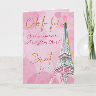 Convite Uma Noite em Paris Rosa Dourado Torre Eiffel Sweet