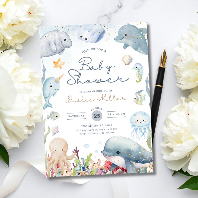 Convite Under the Sea Baby Shower Ocean Gender Neutral (Criador carregado)