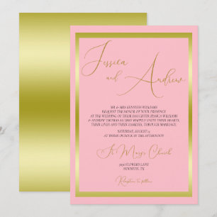 Convite Único de Casamento Rosa e Dourado
