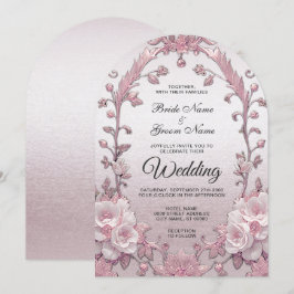 Convite Único para Casamento Floral Rosa