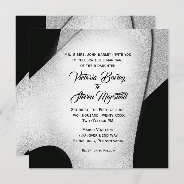 Convite Único para Casamento Negro e Branco (Frente/Verso)