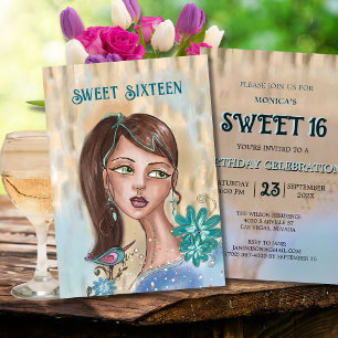 Convite Único para Sweet 16 - Garota Flor Retro