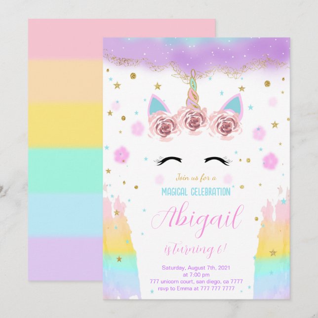 Convite Unicórn (Frente/Verso)