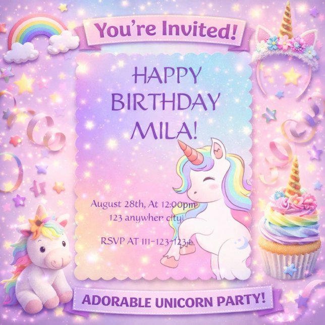 CONVITE UNICORN DE ANIVERSÁRIO (Criador carregado)