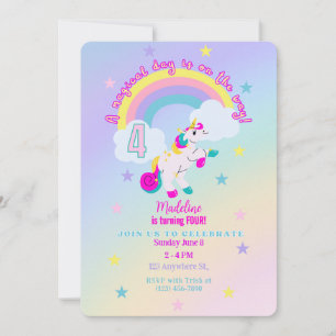 Convite Unicórnio Personalizável para o 4º Anivers