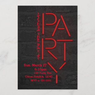 Convite Urbano Neon Glow Red Party Brick Wall