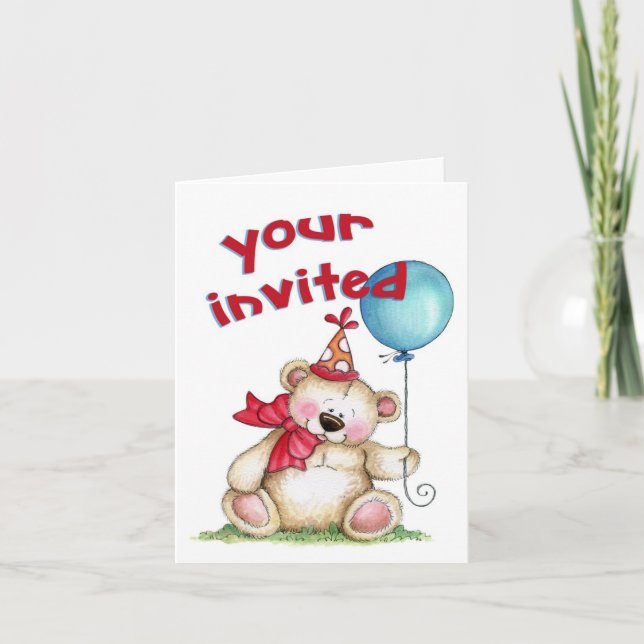 Convite Urso de Aniversário - Convidar (Frente)