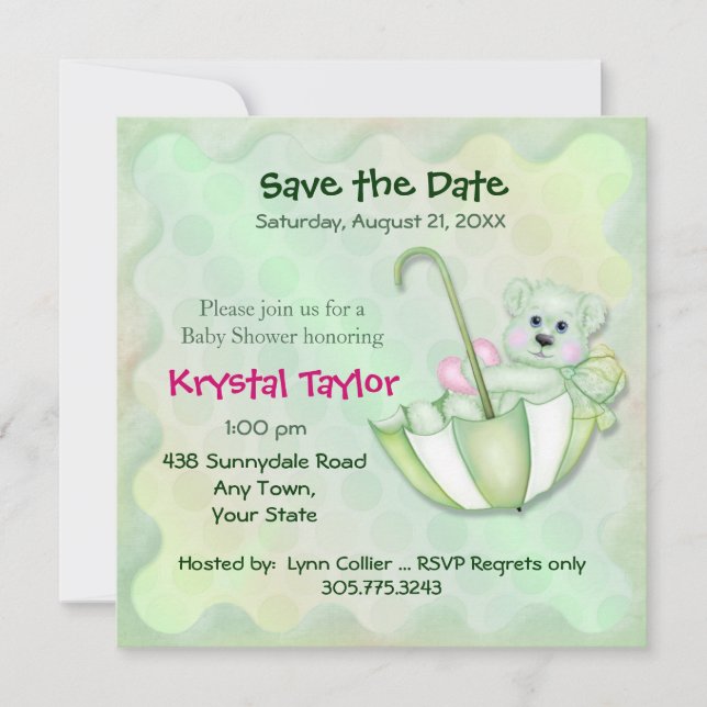 Convite - Urso de Menta com Guarda-Chuva (Frente)