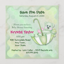 Convite - Urso de Menta com Guarda-Chuva