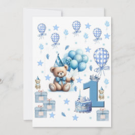 Convite Urso de Pelúcia Azul para Aniversário de 1