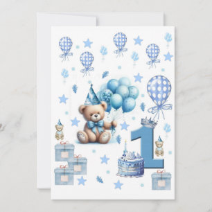 Convite Urso de Pelúcia Azul para Aniversário de 1