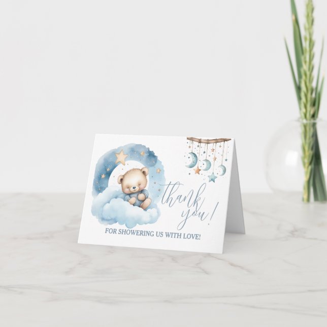 Convite Urso de Teddy Dormindo em uma Nuvem Obrigado Nota  (Frente)