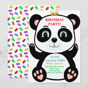 Convite Urso Panda Fofo & Doces Multicoloridos