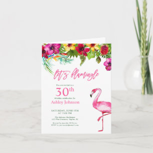 Convite Vamos Rosa Tropical Brilhante Flamingo aniversário