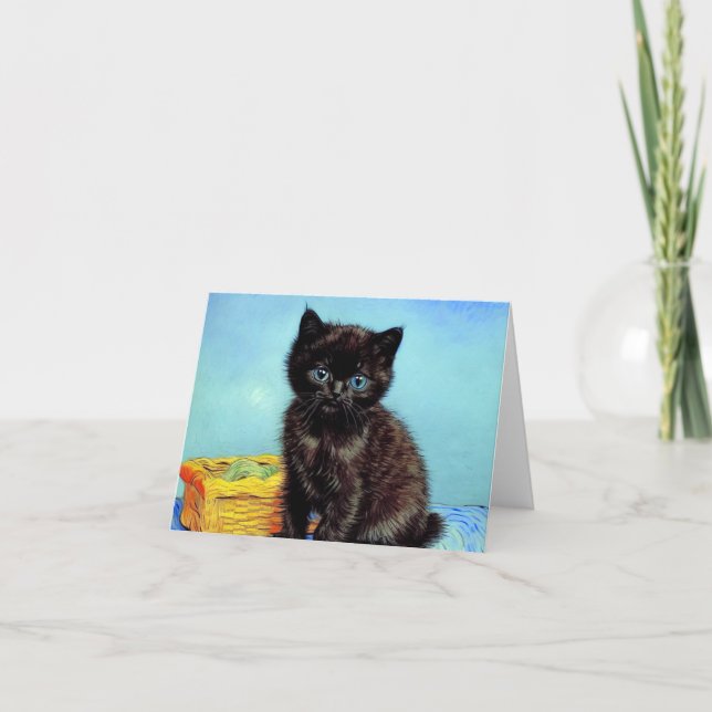 Convite Van Gogh Black Kitten com Yarn (Frente)