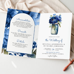 Convite Vaso de Pedra com Código QR Floral Azul Real Casam