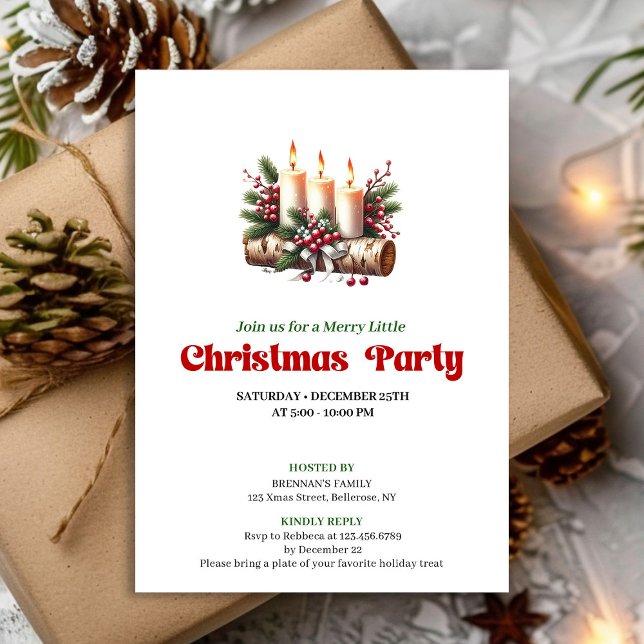 Convite Velas de Decoração de Natal Rústico (Rustic Christmas Decoration Candles Invitation)