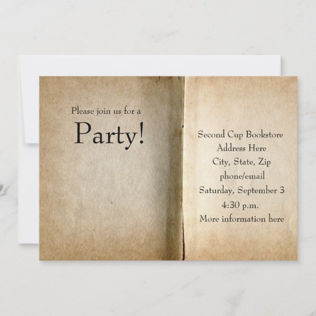 Convite velho do livro das páginas (Frente)