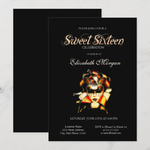 Convite Veneziano Masque Black Sweet 16 Adorável