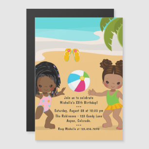 Convite Verão de Menina Negra Festa de Aniversário na Prai