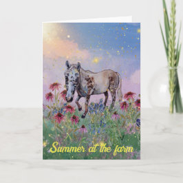 Convite Verão na fazenda, flores brancas, cavalo, sol