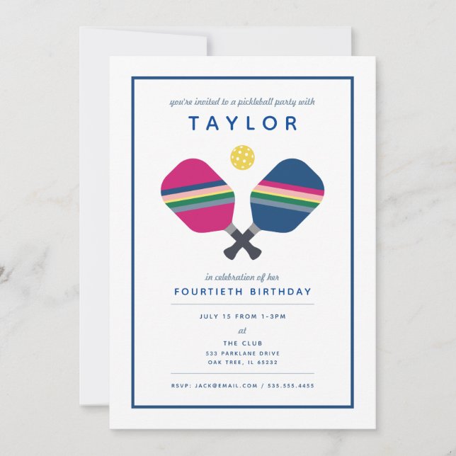 Convite Verde Azul para o Partido do Pickleball (Frente)