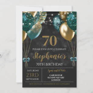 Convite Verde Azulado Dourado 70º Aniversário
