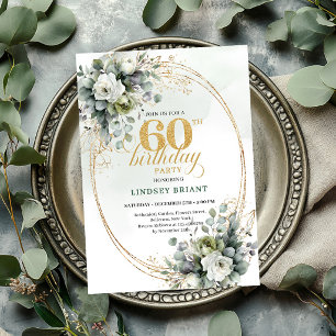 Convite Verde Boho para 60º Aniversário com Eucali