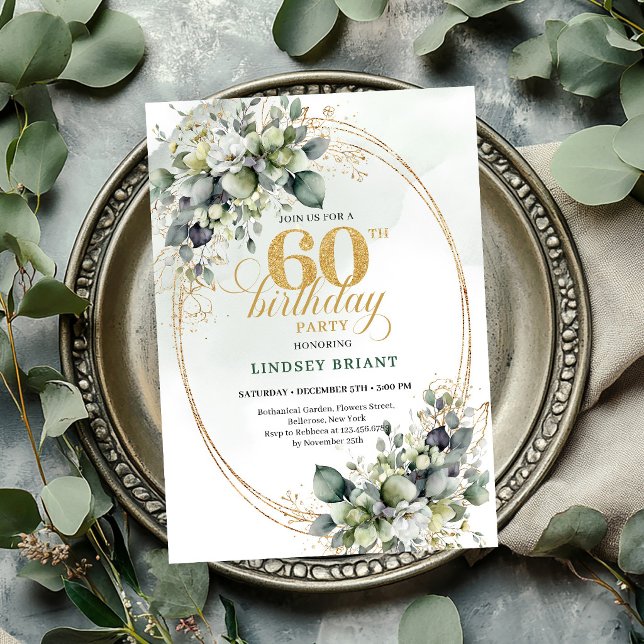 Convite Verde Botânico Boho 60º Aniversário (Boho 60th Birthday Botanical Green Invite

)